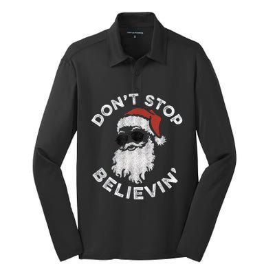 Don't Stop Believin' Cool Shades Santa Silk Touch Performance Long Sleeve Polo