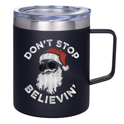 Don't Stop Believin' Cool Shades Santa 12oz Stainless Steel Coffee Mug