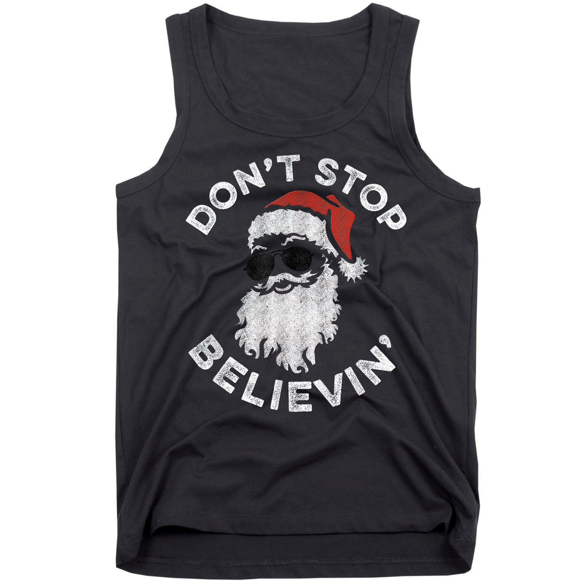Don't Stop Believin' Cool Shades Santa Tank Top