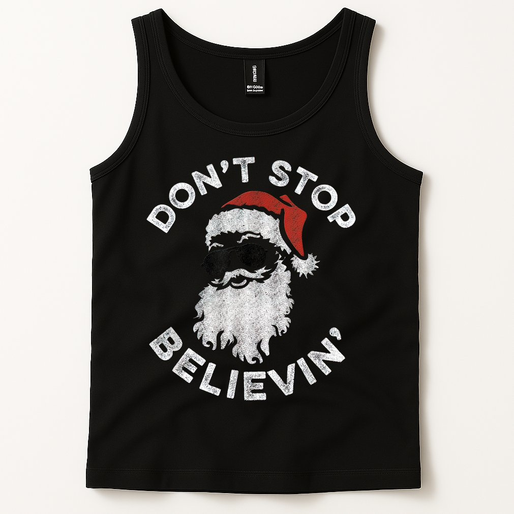 Don't Stop Believin' Cool Shades Santa Tank Top