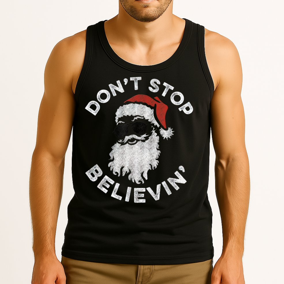 Don't Stop Believin' Cool Shades Santa Tank Top