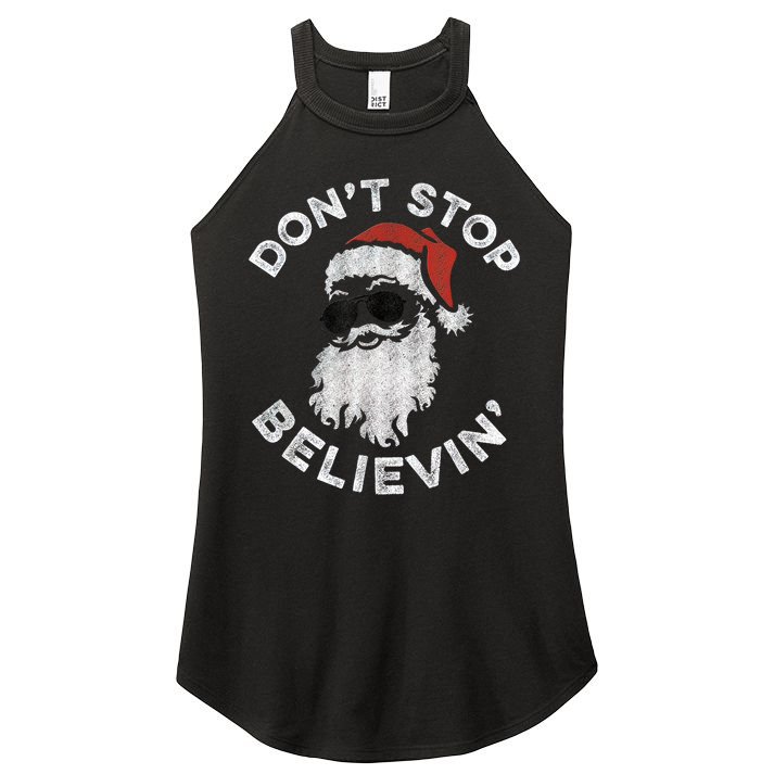 Don't Stop Believin' Cool Shades Santa Women's Perfect Tri Rocker Tank