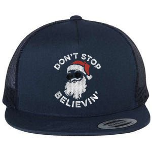 Don't Stop Believin' Cool Shades Santa Flat Bill Trucker Hat