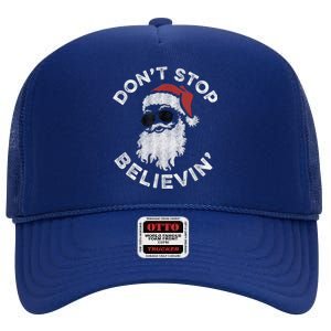 Don't Stop Believin' Cool Shades Santa High Crown Mesh Back Trucker Hat