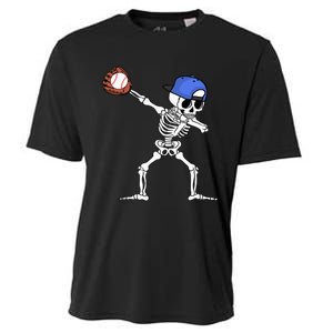 Dabbing Skeleton Baseball Halloween Player Catcher Pitcher Cooling Performance Crew T-Shirt