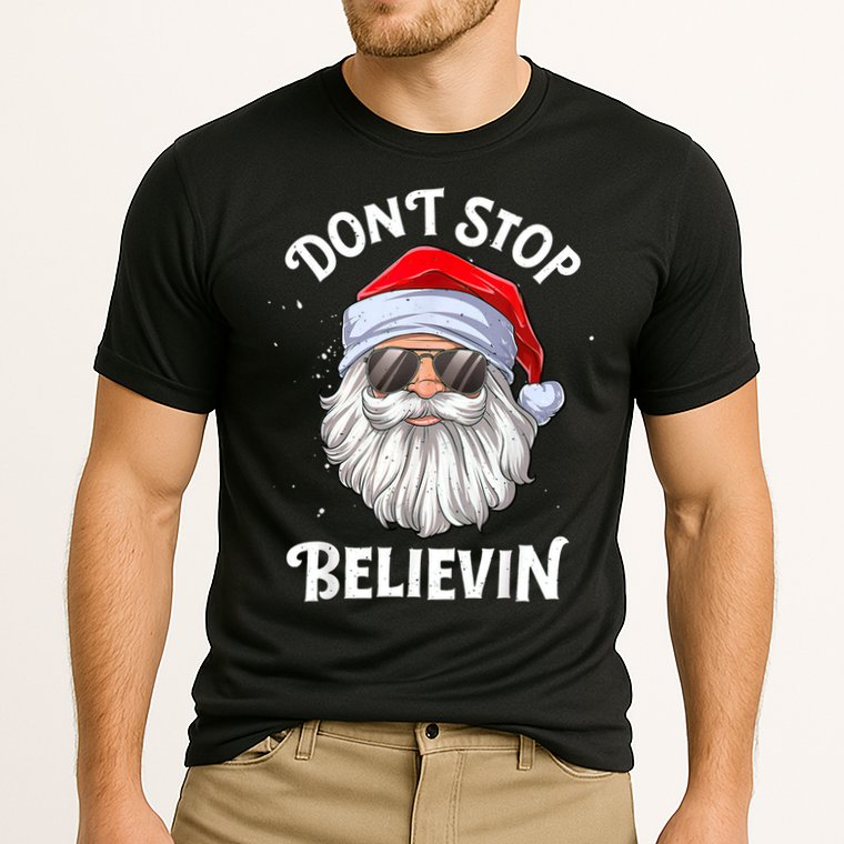 Don't Stop Believin Santa Funny Christmas Boys Gifts Cooling Performance Crew T-Shirt