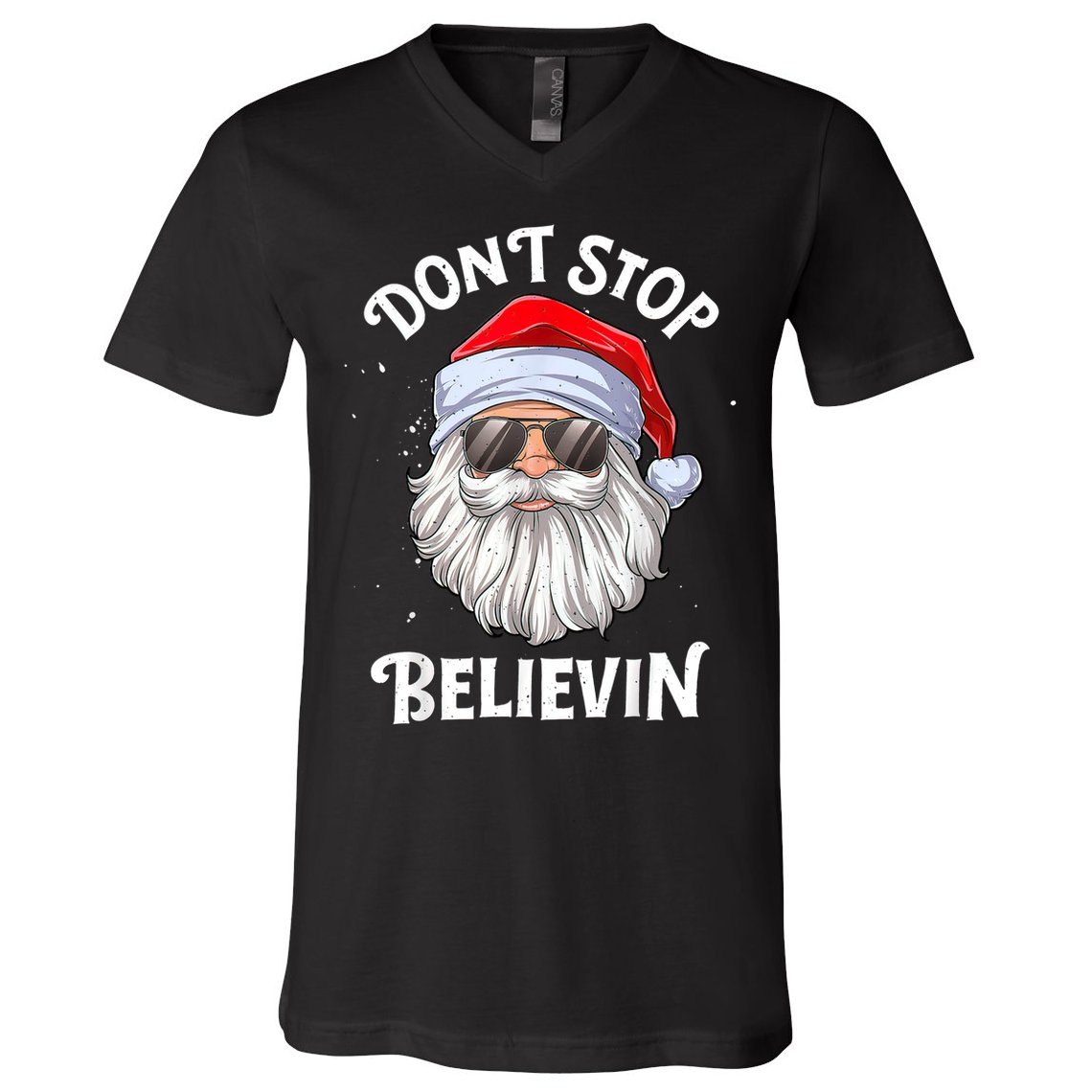 Don't Stop Believin Santa Funny Christmas Boys Gifts V-Neck T-Shirt