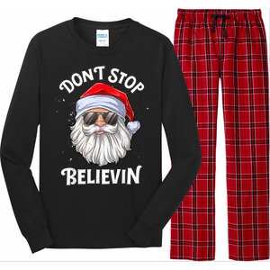 Don't Stop Believin Santa Funny Christmas Boys Gifts Long Sleeve Pajama Set