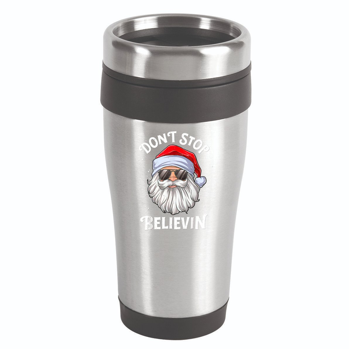 Don't Stop Believin Santa Funny Christmas Boys Gifts 16oz Travel Tumbler