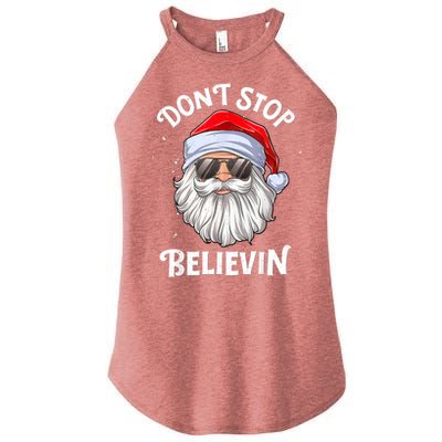 Don't Stop Believin Santa Funny Christmas Boys Gifts Women's Perfect Tri Rocker Tank