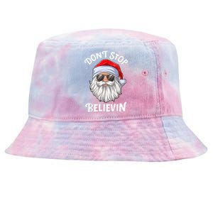 Don't Stop Believin Santa Funny Christmas Boys Gifts Tie-Dyed Bucket Hat