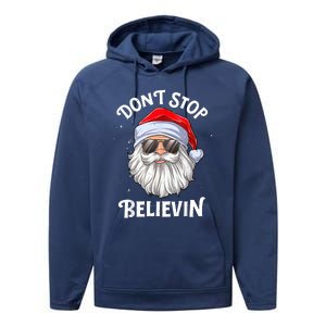 Don't Stop Believin Santa Funny Christmas Boys Gifts Performance Fleece Hoodie