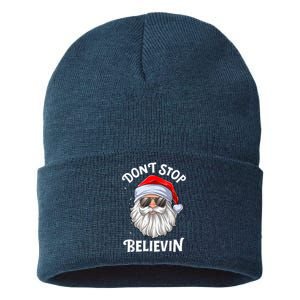 Don't Stop Believin Santa Funny Christmas Boys Gifts Sustainable Knit Beanie