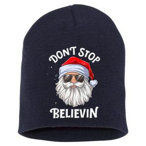 Don't Stop Believin Santa Funny Christmas Boys Gifts Short Acrylic Beanie