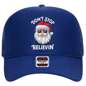 Don't Stop Believin Santa Funny Christmas Boys Gifts High Crown Mesh Back Trucker Hat