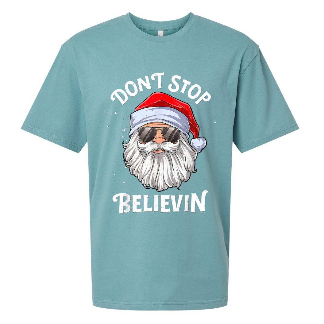 Don't Stop Believin Santa Funny Christmas Boys Gifts Sueded Cloud Jersey T-Shirt