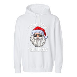 Don't Stop Believin Santa Funny Christmas Boys Gifts Garment-Dyed Fleece Hoodie