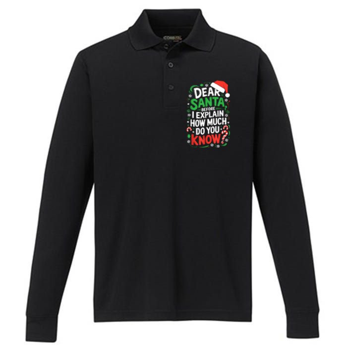 Dear Santa Before I Explain How Much Do You Know Xmas Performance Long Sleeve Polo