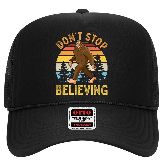 Dont Stop Believing Funny BigFoot Men Women Kids High Crown Mesh Back Trucker Hat