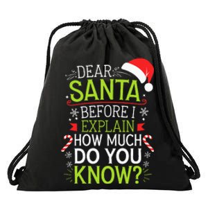 Dear Santa Before I Explain How Much Do You Know Xmas Drawstring Bag