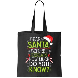 Dear Santa Before I Explain How Much Do You Know Xmas Tote Bag