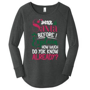 Dear Santa Before I Explain How Much Do You Know Already Women's Perfect Tri Tunic Long Sleeve Shirt