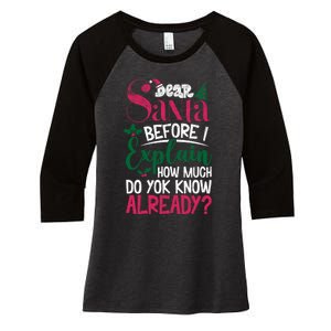 Dear Santa Before I Explain How Much Do You Know Already Women's Tri-Blend 3/4-Sleeve Raglan Shirt