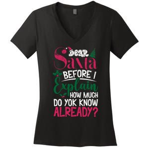 Dear Santa Before I Explain How Much Do You Know Already Women's V-Neck T-Shirt