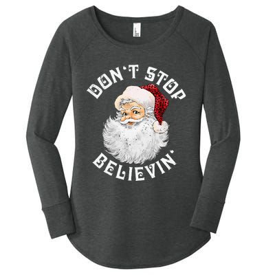 Don't Stop Believin Christmas Santa Pajamas Xmas Women's Perfect Tri Tunic Long Sleeve Shirt