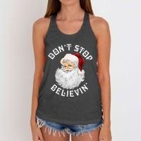 Don't Stop Believin Christmas Santa Pajamas Xmas Women's Knotted Racerback Tank