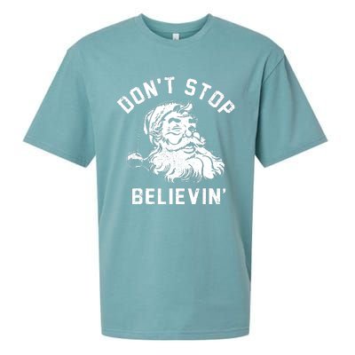 Dont Stops Believing Funny Santa Xmas Vibe Christmas Lover Sueded Cloud Jersey T-Shirt