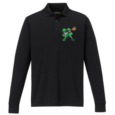 Dabbing Shamrock Baseball, St Patricks Day Performance Long Sleeve Polo