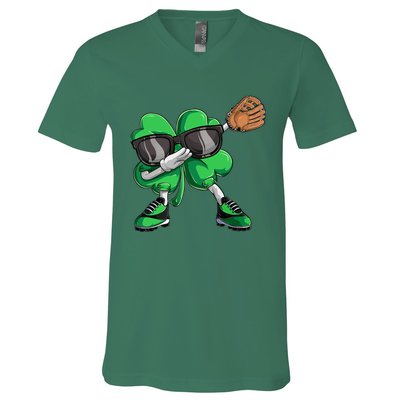 Dabbing Shamrock Baseball, St Patricks Day V-Neck T-Shirt