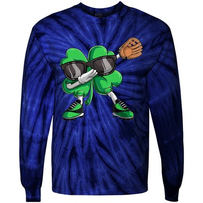 Dabbing Shamrock Baseball, St Patricks Day Tie-Dye Long Sleeve Shirt