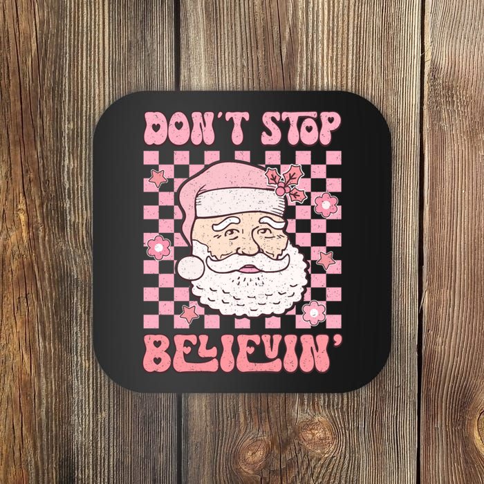 DonT Stop Believin Santa Illustration Coaster