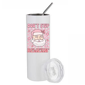 DonT Stop Believin Santa Illustration Stainless Steel Tumbler