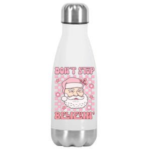 DonT Stop Believin Santa Illustration Stainless Steel Insulated Water Bottle