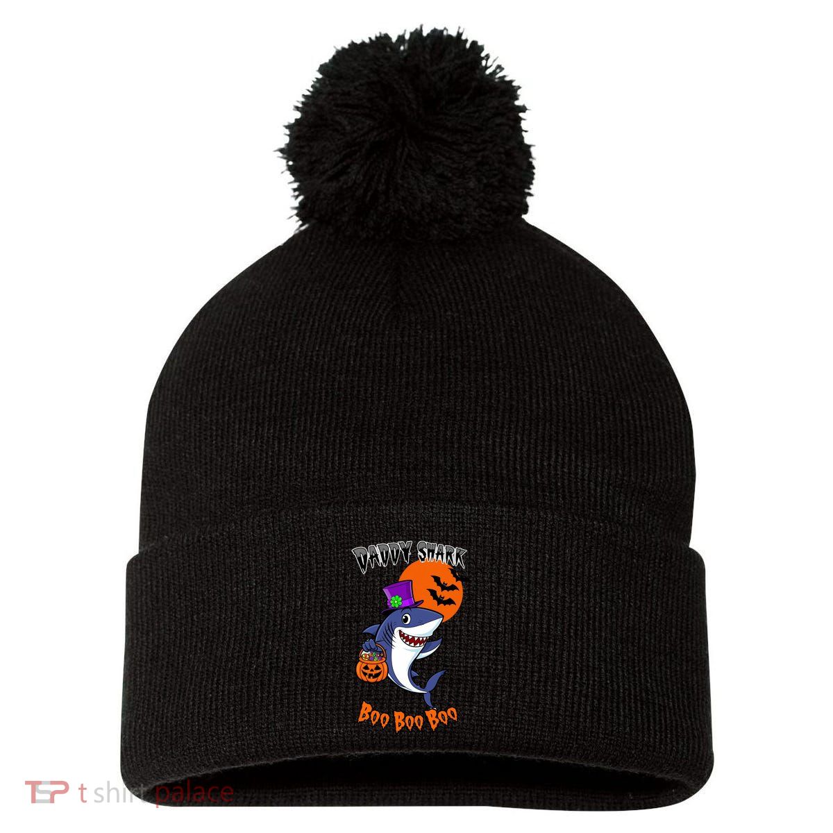 Daddy Shark Boo Boo Boo Funny Family Shark Halloween Pom Pom 12in Knit Beanie