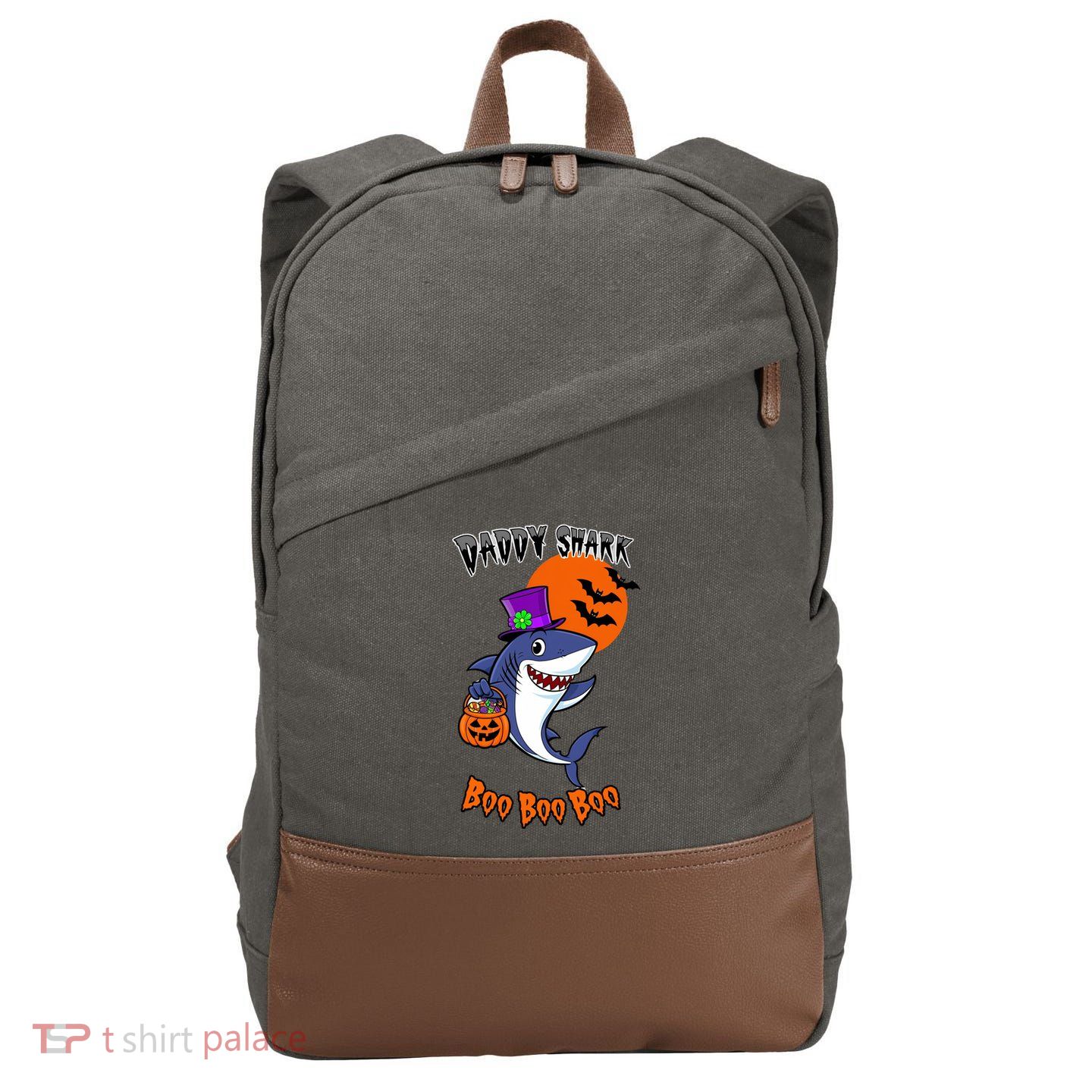 Daddy Shark Boo Boo Boo Funny Family Shark Halloween Cotton Canvas Backpack