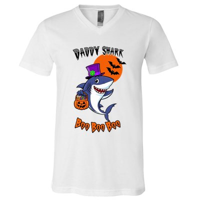 Daddy Shark Boo Boo Boo Funny Family Shark Halloween V-Neck T-Shirt
