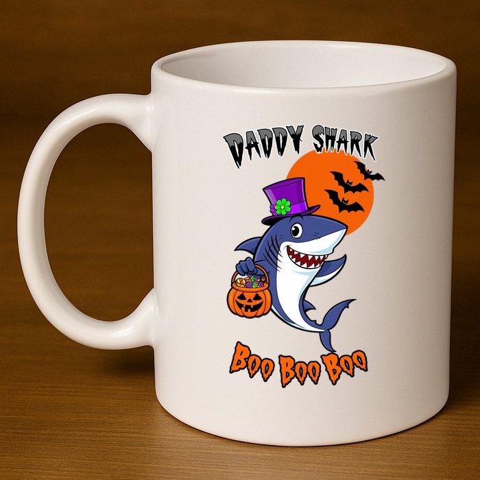 Daddy Shark Boo Boo Boo Funny Family Shark Halloween 11oz C Handle Ceramic Mug