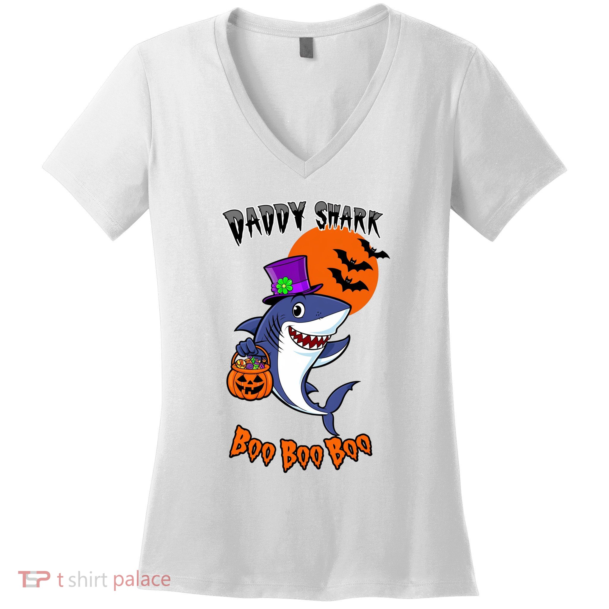 Daddy Shark Boo Boo Boo Funny Family Shark Halloween Women's V-Neck T-Shirt