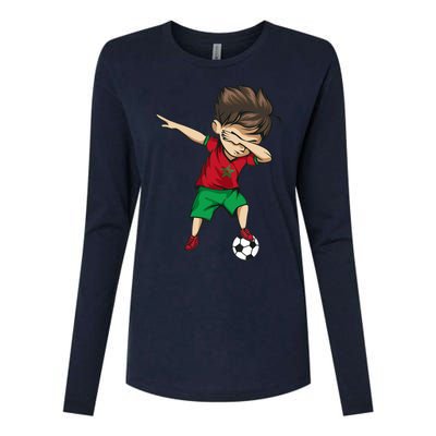 Dabbing Soccer Boy Morocco Jersey Moroccan Football Womens Cotton Relaxed Long Sleeve T-Shirt