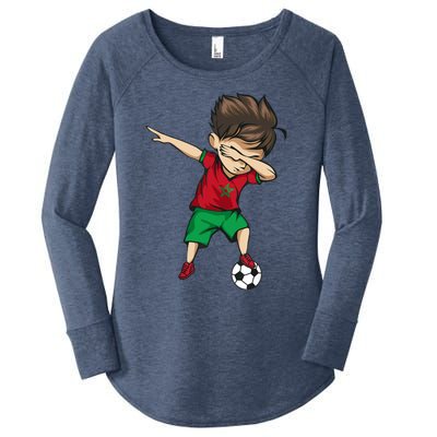 Dabbing Soccer Boy Morocco Jersey Moroccan Football Women's Perfect Tri Tunic Long Sleeve Shirt