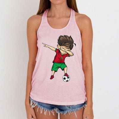 Dabbing Soccer Boy Morocco Jersey Moroccan Football Women's Knotted Racerback Tank