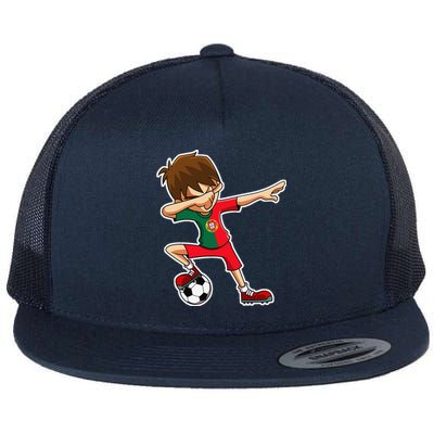 Dabbing Soccer Boy Portugal Jersey Portuguese Dab Gift Flat Bill Trucker Hat