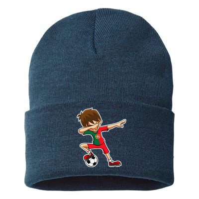 Dabbing Soccer Boy Portugal Jersey Portuguese Dab Gift Sustainable Knit Beanie