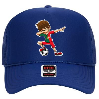 Dabbing Soccer Boy Portugal Jersey Portuguese Dab Gift High Crown Mesh Back Trucker Hat