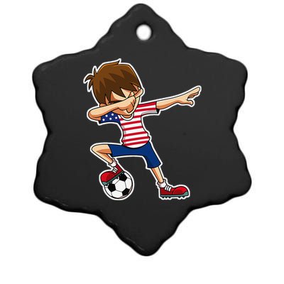 Dabbing Soccer Boy Usa United States Ceramic Star Ornament