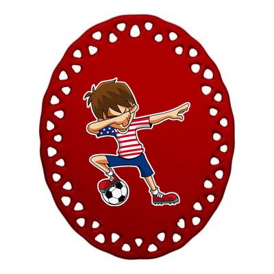 Dabbing Soccer Boy Usa United States Ceramic Oval Ornament